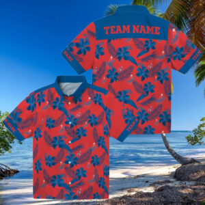Dodgers Botanical Print Hawaiian Shirt Red MLB Fan Apparel for Summer Vacation