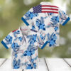 Dodgers MLB Blue White Hawaiian Shirt   Floral Hibiscus Patriotic Game Day Wear