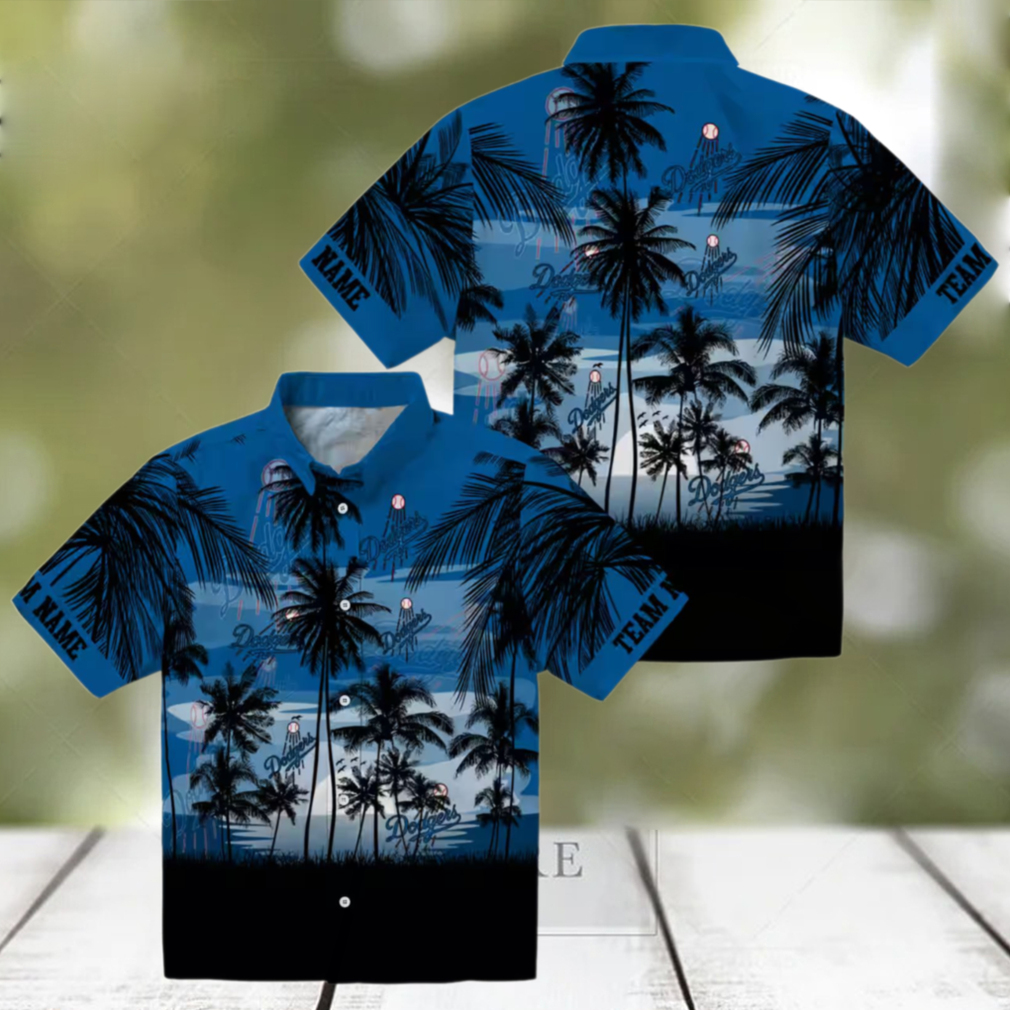 Dodgers Sunset Scene Hawaiian Shirt Blue & Black Summer Vacation Wear Dodgers Sunset Scene Hawaiian Shirt Blue & Black Summer Vacation Wear
