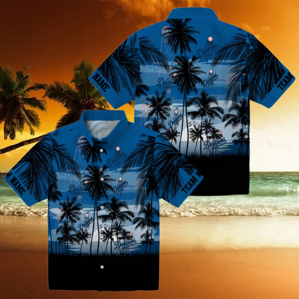 Dodgers Sunset Scene Hawaiian Shirt Blue & Black Summer Vacation Wear Dodgers Sunset Scene Hawaiian Shirt Blue & Black Summer Vacation Wear