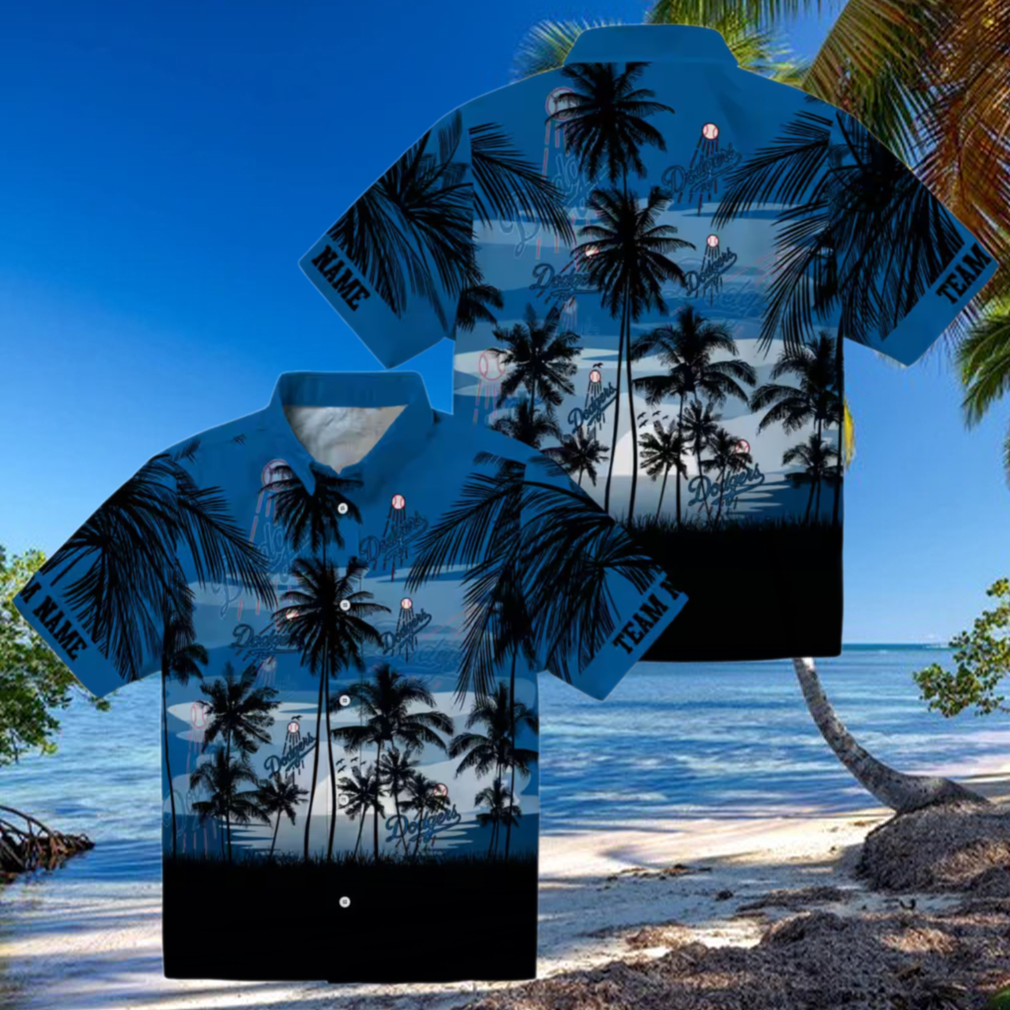 Dodgers Sunset Scene Hawaiian Shirt Blue & Black Summer Vacation Wear Dodgers Sunset Scene Hawaiian Shirt Blue & Black Summer Vacation Wear