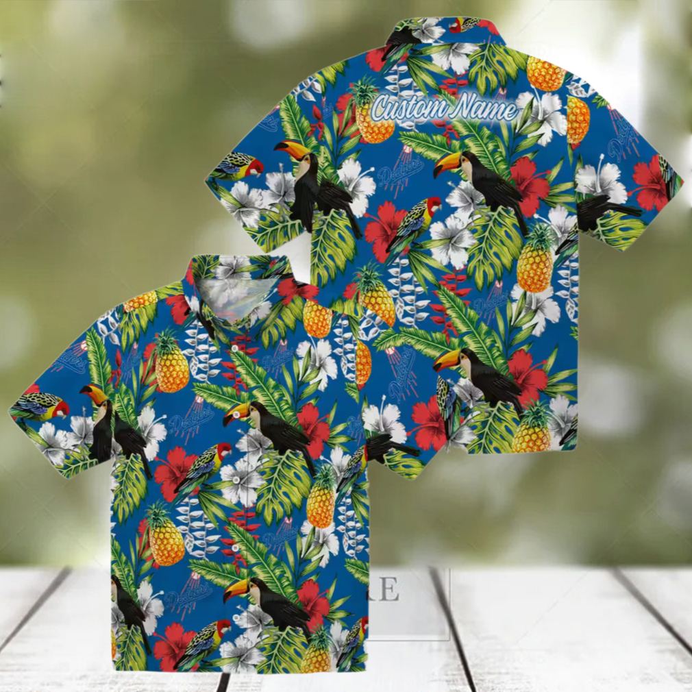 Dodgers Toucan Floral Hawaiian Shirt Blue Green Aloha Summer Baseball Tee Dodgers Toucan Floral Hawaiian Shirt Blue Green Aloha Summer Baseball Tee