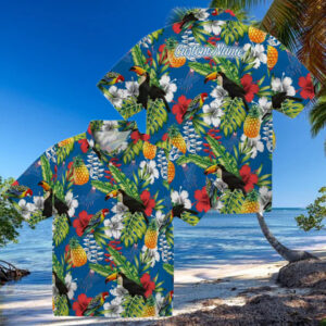 Dodgers Toucan Floral Hawaiian Shirt Blue Green Aloha Summer Baseball Tee