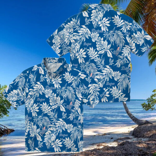 Dodgers Tropical Leaf Hawaiian Shirt   MLB Summer Beach Fan Apparel