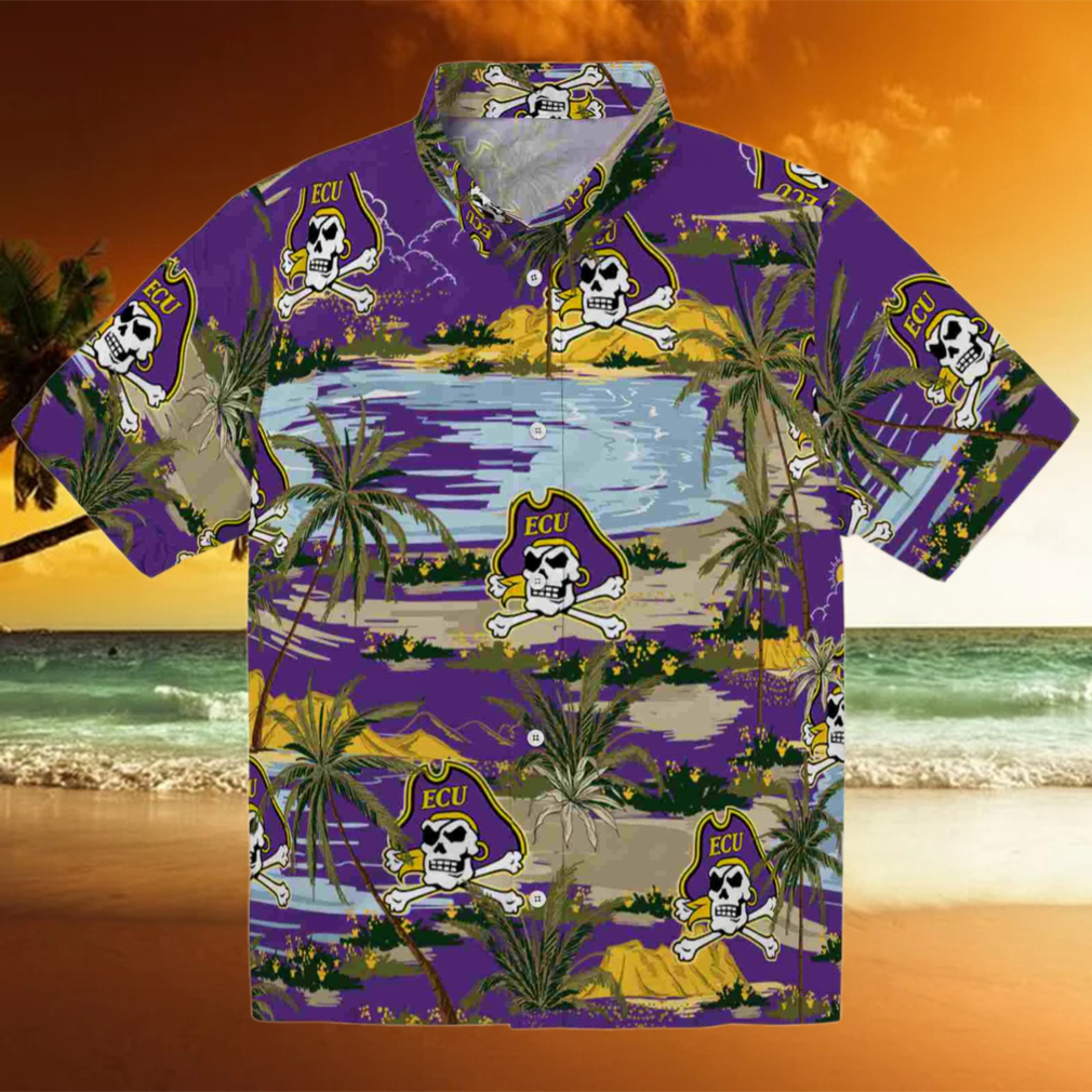 East Carolina Pirates Palm Horizon Purple Hawaiian Shirt East Carolina Pirates Palm Horizon Purple Hawaiian Shirt