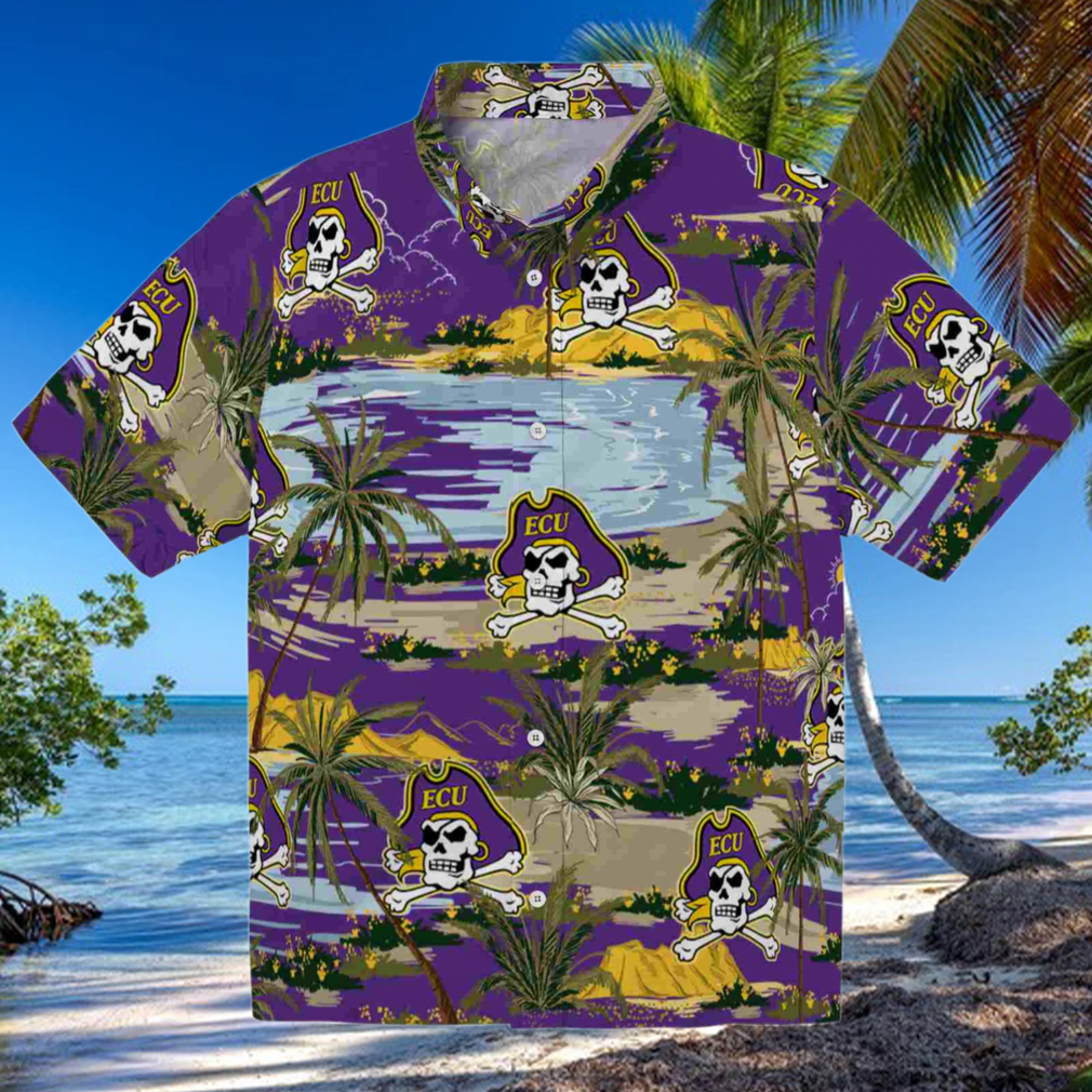 East Carolina Pirates Palm Horizon Purple Hawaiian Shirt East Carolina Pirates Palm Horizon Purple Hawaiian Shirt