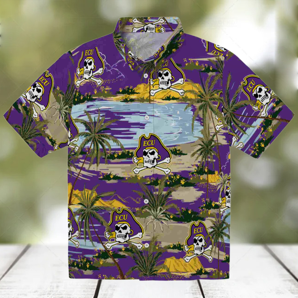 East Carolina Pirates Palm Horizon Purple Hawaiian Shirt East Carolina Pirates Palm Horizon Purple Hawaiian Shirt