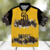 Exclusive San Diego Padres Tropical Hibiscus Stripe Hawaiian Shirt   Brown & Black Fan Apparel