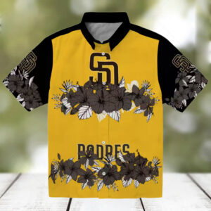Exclusive San Diego Padres Tropical Hibiscus Stripe Hawaiian Shirt Brown & Black Fan Apparel