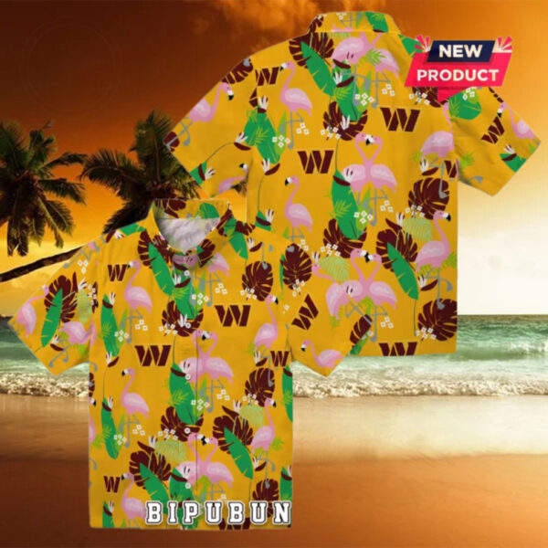 Flamingo Foliage Burgundy Washington Commanders Hawaiian Shirt