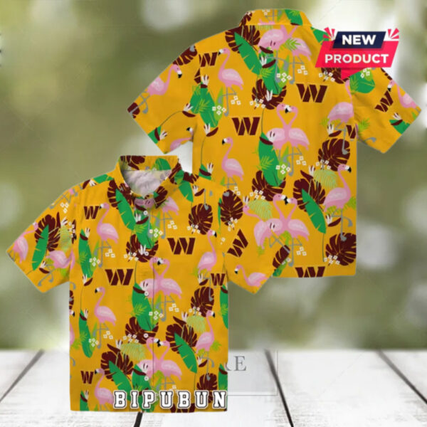 Flamingo Foliage Burgundy Washington Commanders Hawaiian Shirt