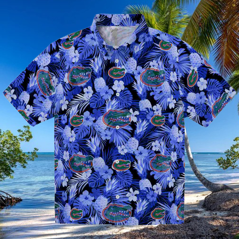 Florida Gators Floral Pineapple Blue Hawaiian Shirt Florida Gators Floral Pineapple Blue Hawaiian Shirt