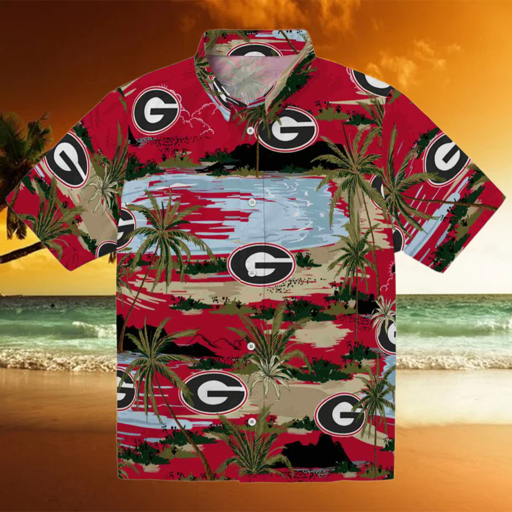 Georgia Bulldogs Palm Horizon Red Hawaiian Shirt Georgia Bulldogs Palm Horizon Red Hawaiian Shirt