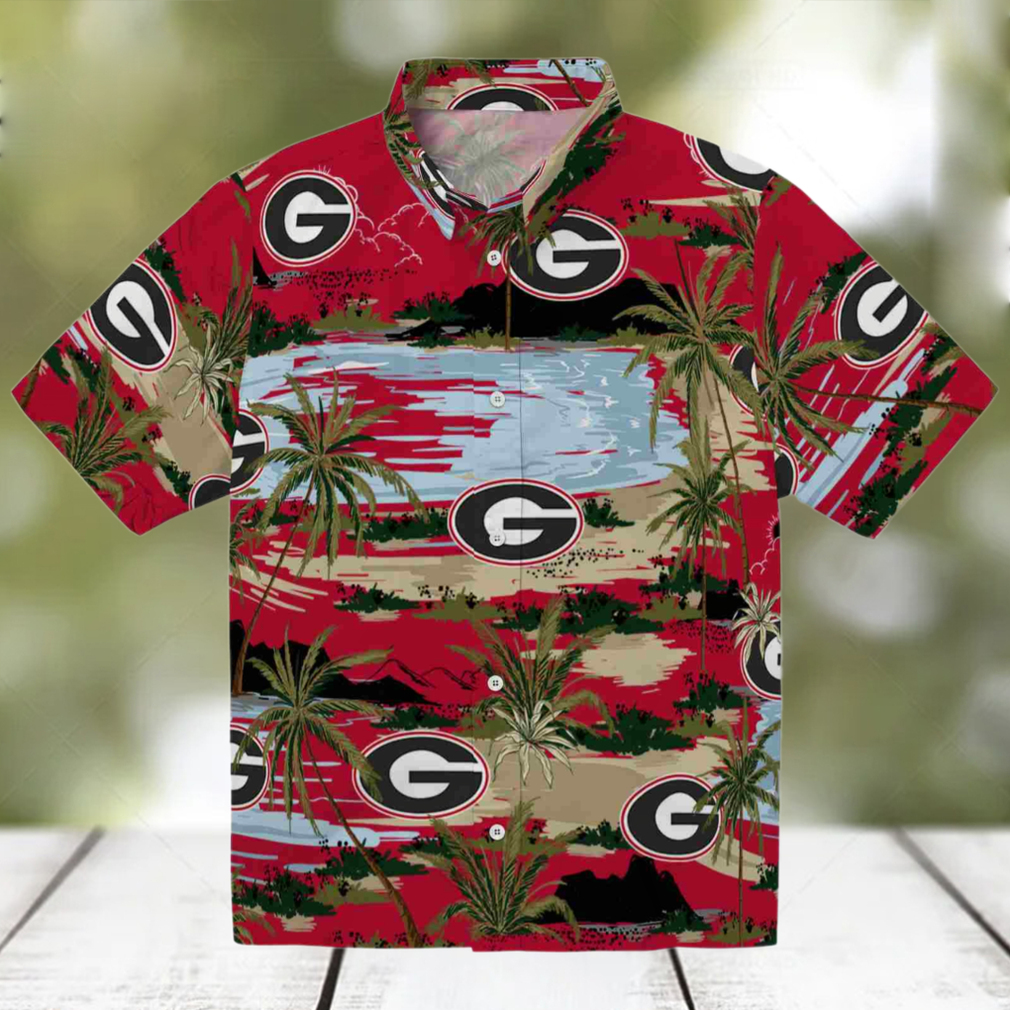 Georgia Bulldogs Palm Horizon Red Hawaiian Shirt Georgia Bulldogs Palm Horizon Red Hawaiian Shirt