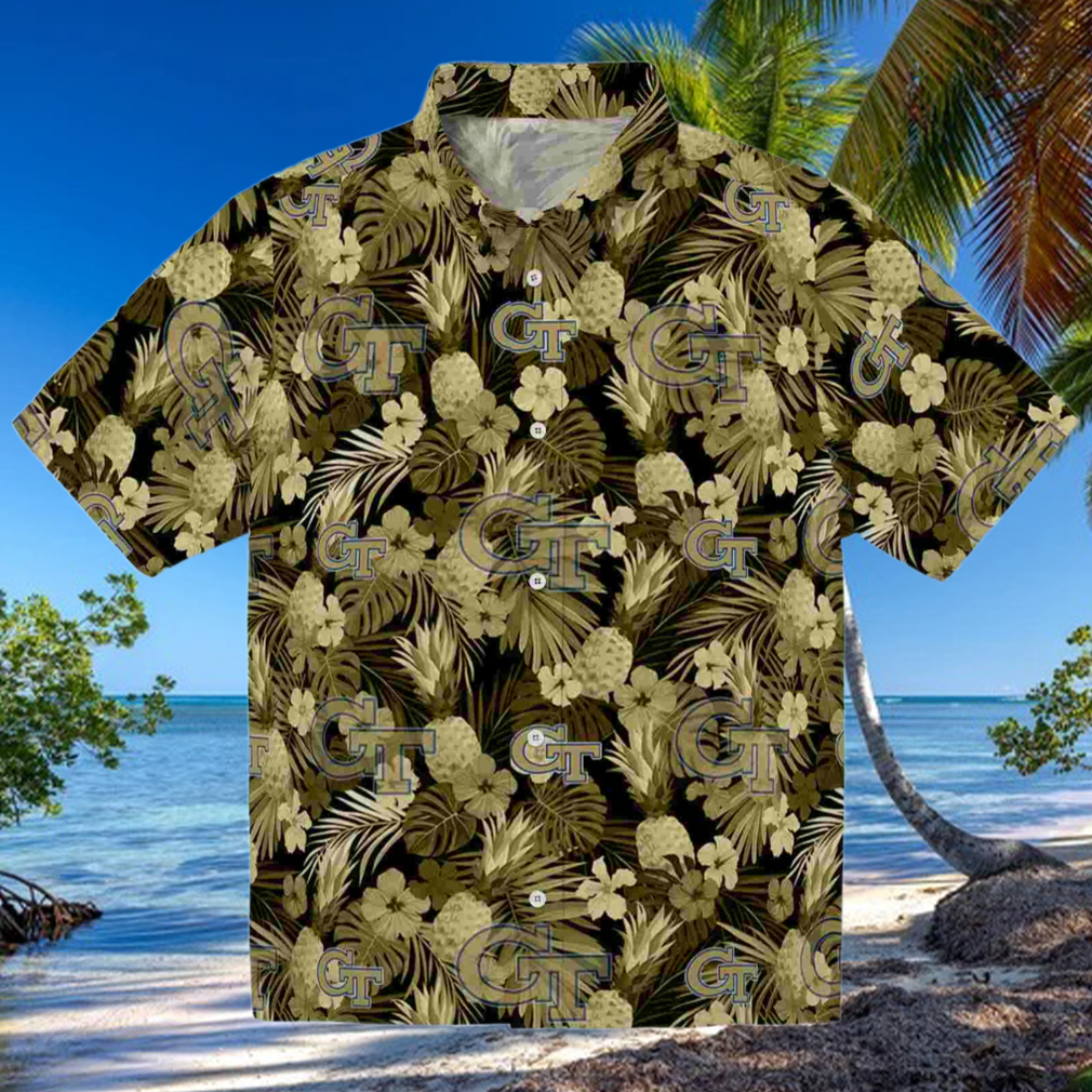 Georgia Tech Yellow Jackets Floral Pineapple Gold Hawaiian Shirt Georgia Tech Yellow Jackets Floral Pineapple Gold Hawaiian Shirt