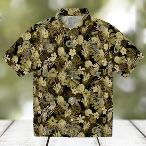 Georgia Tech Yellow Jackets Floral Pineapple Gold Hawaiian Shirt