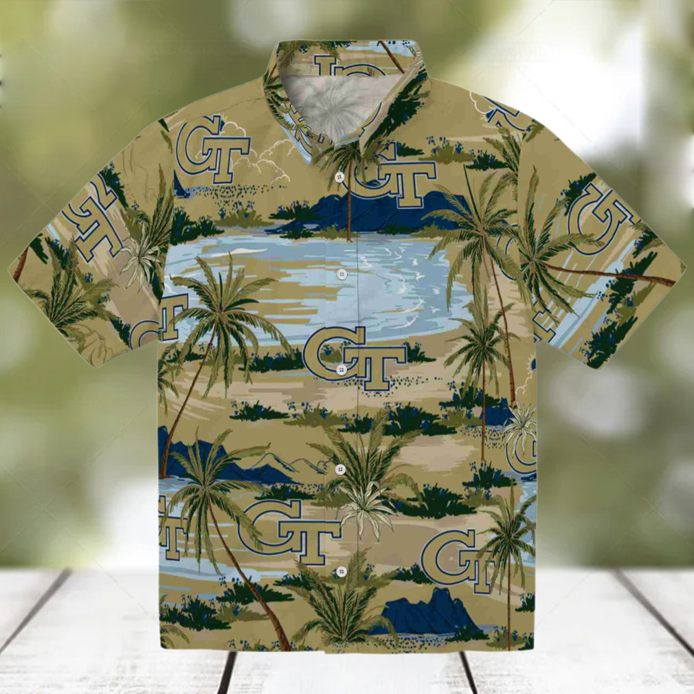 Georgia Tech Yellow Jackets Palm Horizon Gold Hawaiian Shirt Georgia Tech Yellow Jackets Palm Horizon Gold Hawaiian Shirt