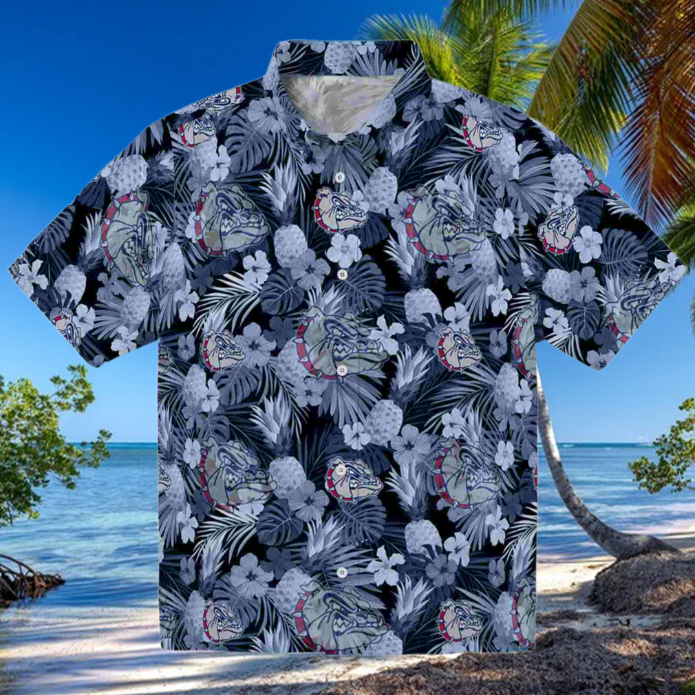 Gonzaga Bulldogs Floral Pineapple Blue Hawaiian Shirt Gonzaga Bulldogs Floral Pineapple Blue Hawaiian Shirt