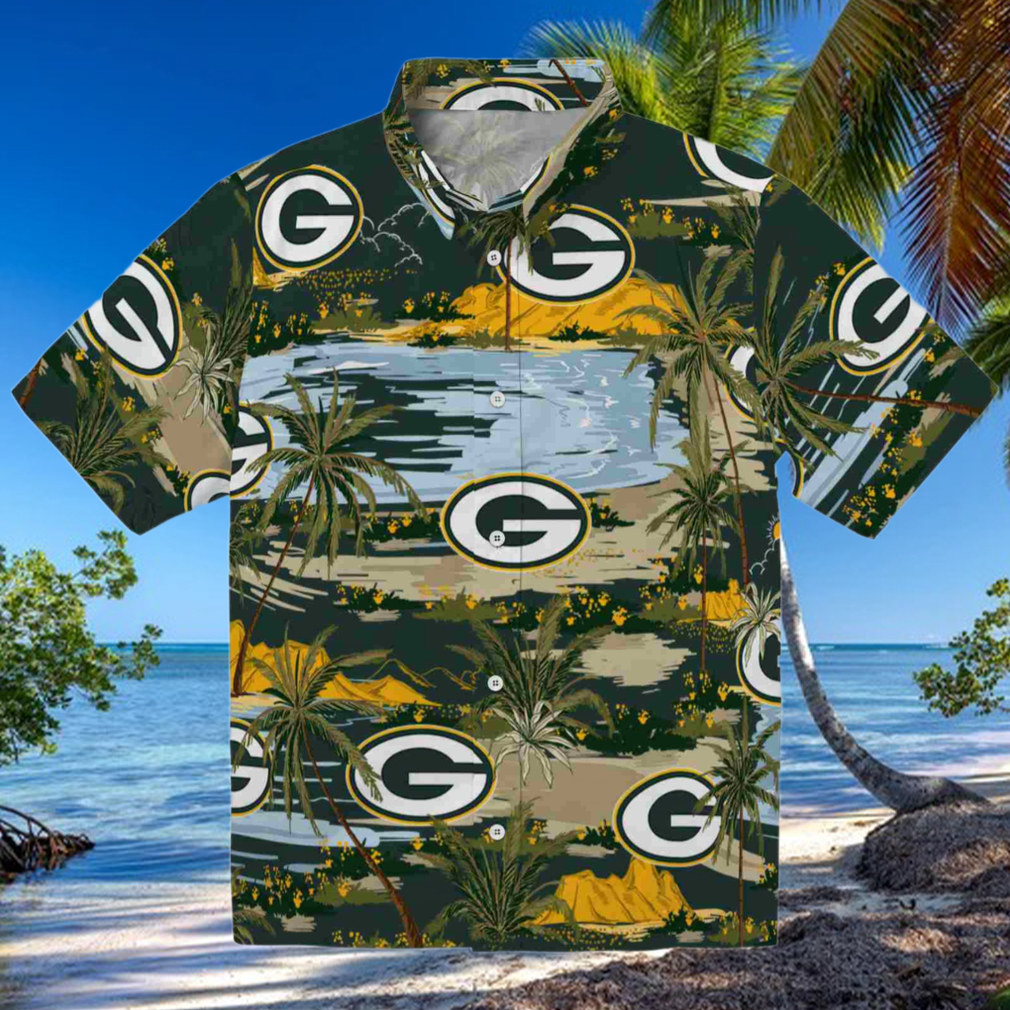 Green Bay Packers Palm Horizon Green Hawaiian Shirt Green Bay Packers Palm Horizon Green Hawaiian Shirt