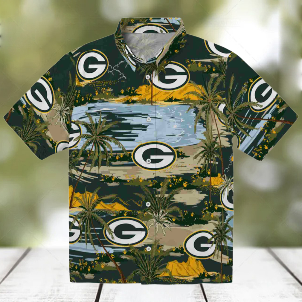 Green Bay Packers Palm Horizon Green Hawaiian Shirt Green Bay Packers Palm Horizon Green Hawaiian Shirt