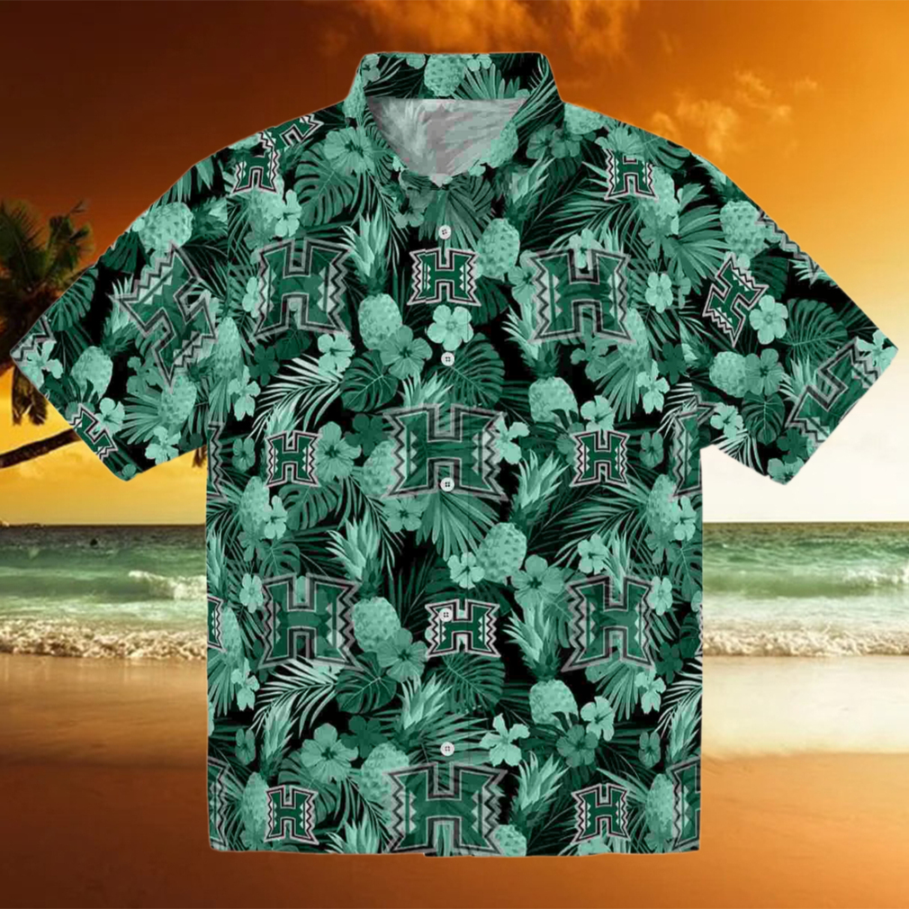 Hawaii Rainbow Warriors Floral Pineapple Green Hawaiian Shirt Hawaii Rainbow Warriors Floral Pineapple Green Hawaiian Shirt