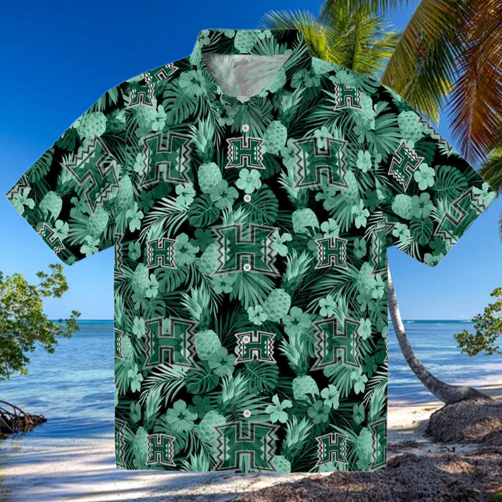 Hawaii Rainbow Warriors Floral Pineapple Green Hawaiian Shirt Hawaii Rainbow Warriors Floral Pineapple Green Hawaiian Shirt