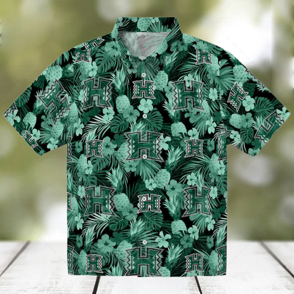 Hawaii Rainbow Warriors Floral Pineapple Green Hawaiian Shirt Hawaii Rainbow Warriors Floral Pineapple Green Hawaiian Shirt