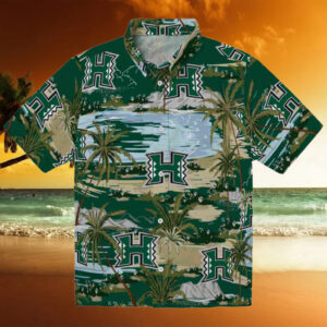 Hawaii Rainbow Warriors Palm Horizon Green Hawaiian Shirt
