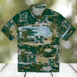 Hawaii Rainbow Warriors Palm Horizon Green Hawaiian Shirt
