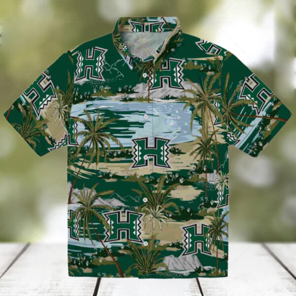 Hawaii Rainbow Warriors Palm Horizon Green Hawaiian Shirt
