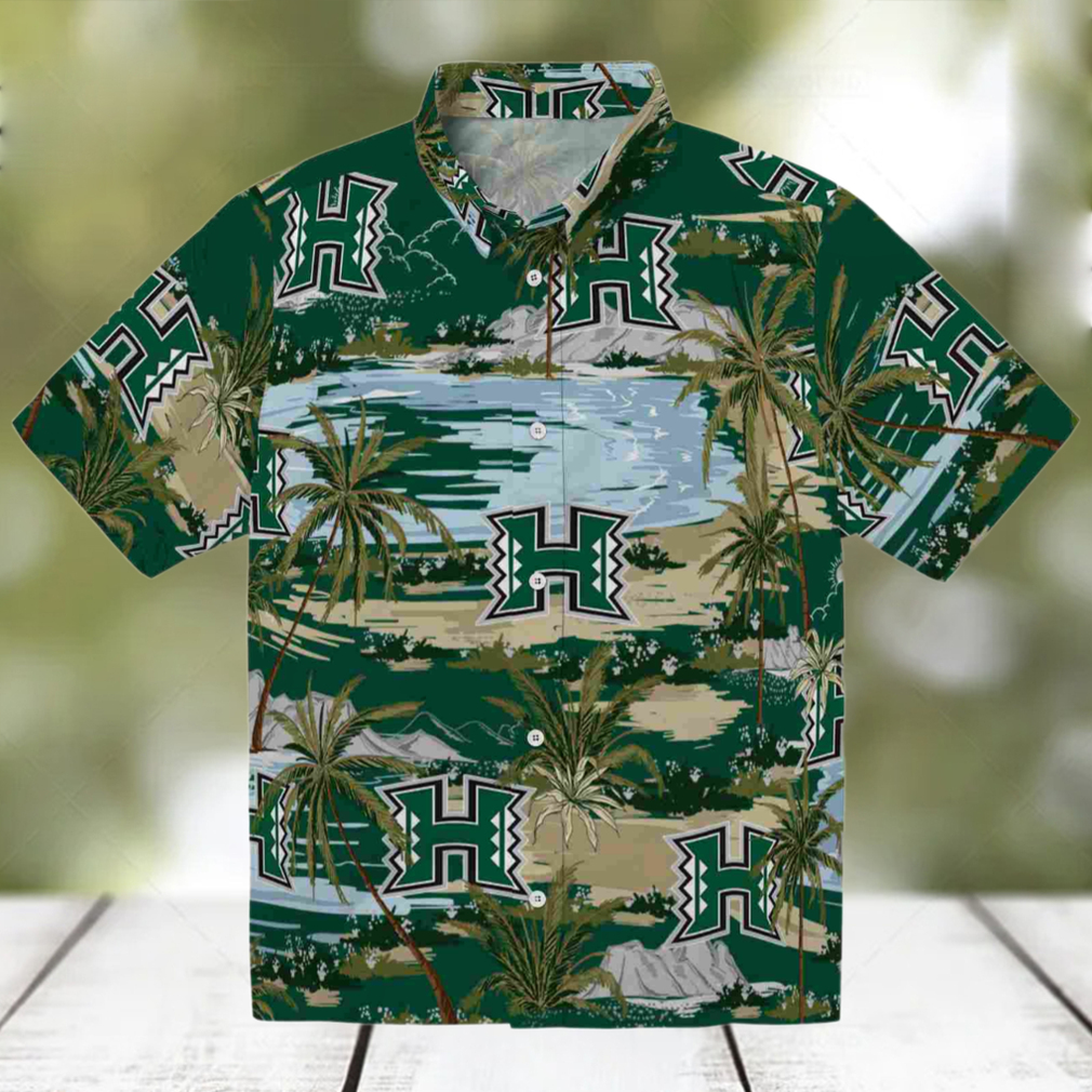 Hawaii Rainbow Warriors Palm Horizon Green Hawaiian Shirt Hawaii Rainbow Warriors Palm Horizon Green Hawaiian Shirt