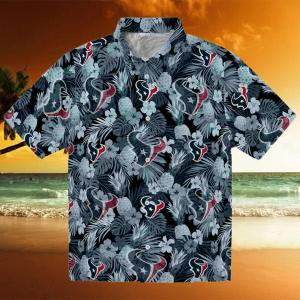 Houston Texans Floral Pineapple Blue Hawaiian Shirt