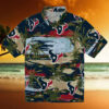 Houston Texans Palm Horizon Blue Hawaiian Shirt
