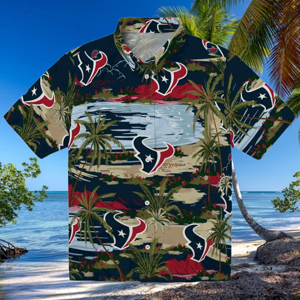Houston Texans Palm Horizon Blue Hawaiian Shirt Houston Texans Palm Horizon Blue Hawaiian Shirt
