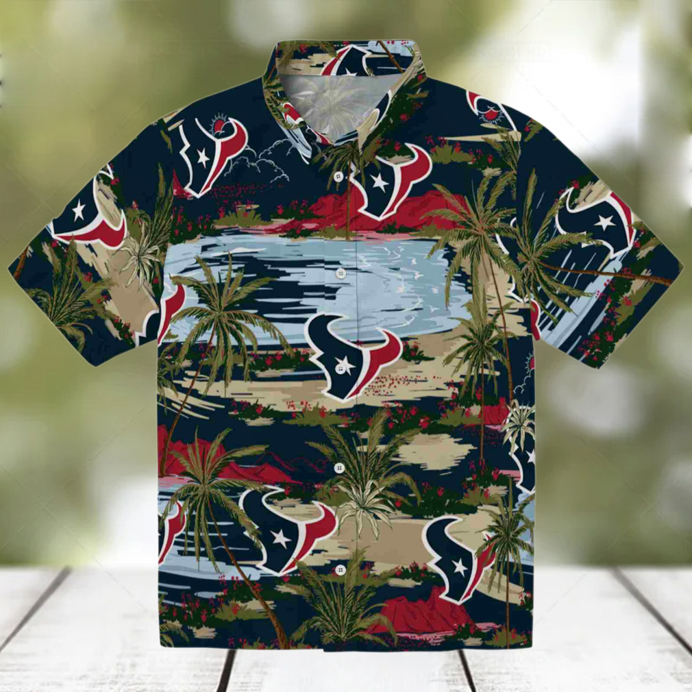 Houston Texans Palm Horizon Blue Hawaiian Shirt Houston Texans Palm Horizon Blue Hawaiian Shirt