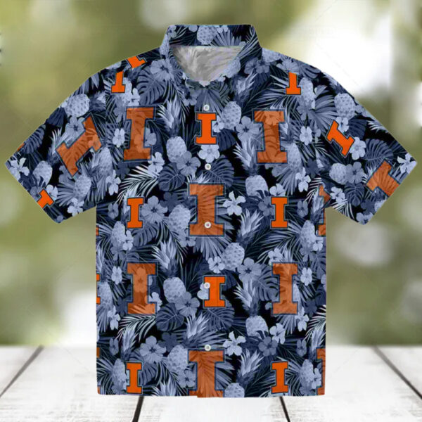 Illinois Fighting Illini Floral Pineapple Blue Hawaiian Shirt