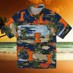 Illinois Fighting Illini Palm Horizon Blue Hawaiian Shirt