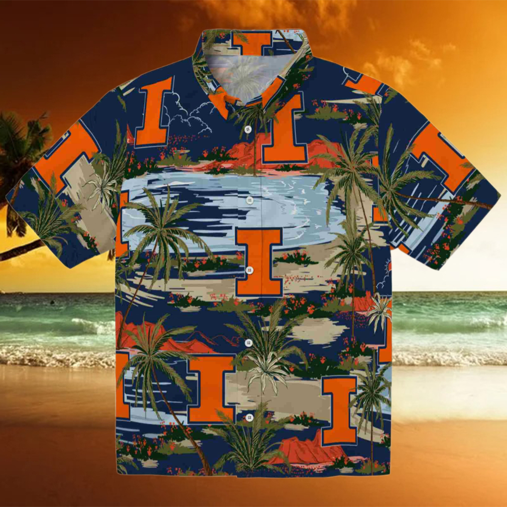 Illinois Fighting Illini Palm Horizon Blue Hawaiian Shirt Illinois Fighting Illini Palm Horizon Blue Hawaiian Shirt