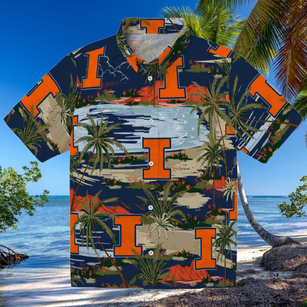 Illinois Fighting Illini Palm Horizon Blue Hawaiian Shirt Illinois Fighting Illini Palm Horizon Blue Hawaiian Shirt
