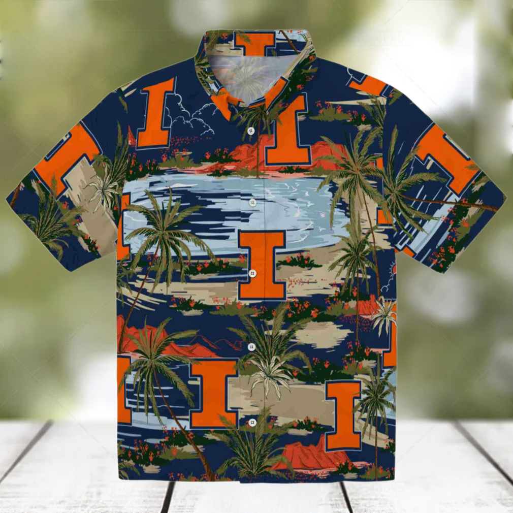 Illinois Fighting Illini Palm Horizon Blue Hawaiian Shirt Illinois Fighting Illini Palm Horizon Blue Hawaiian Shirt