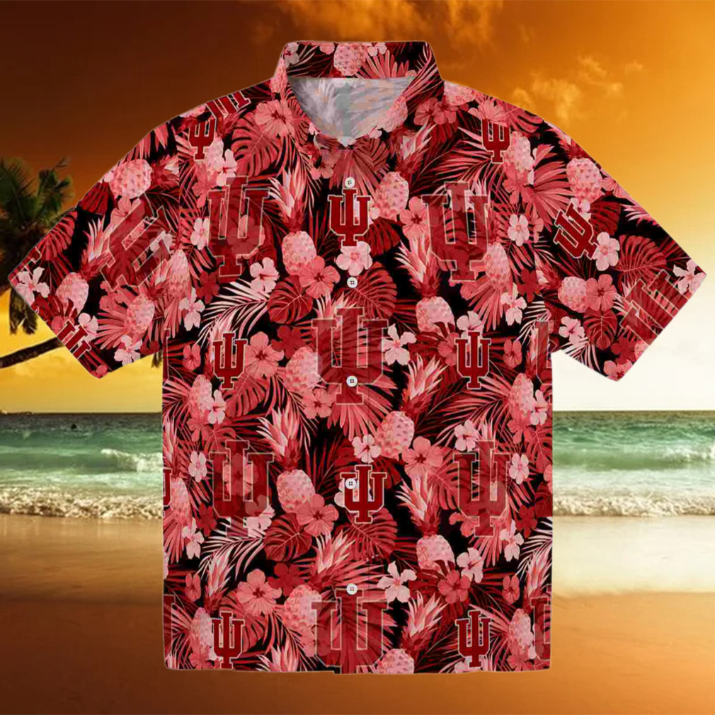 Indiana Hoosiers Floral Pineapple Red Hawaiian Shirt Indiana Hoosiers Floral Pineapple Red Hawaiian Shirt