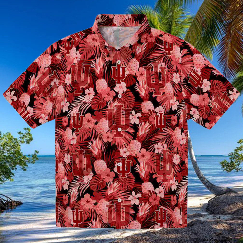 Indiana Hoosiers Floral Pineapple Red Hawaiian Shirt Indiana Hoosiers Floral Pineapple Red Hawaiian Shirt