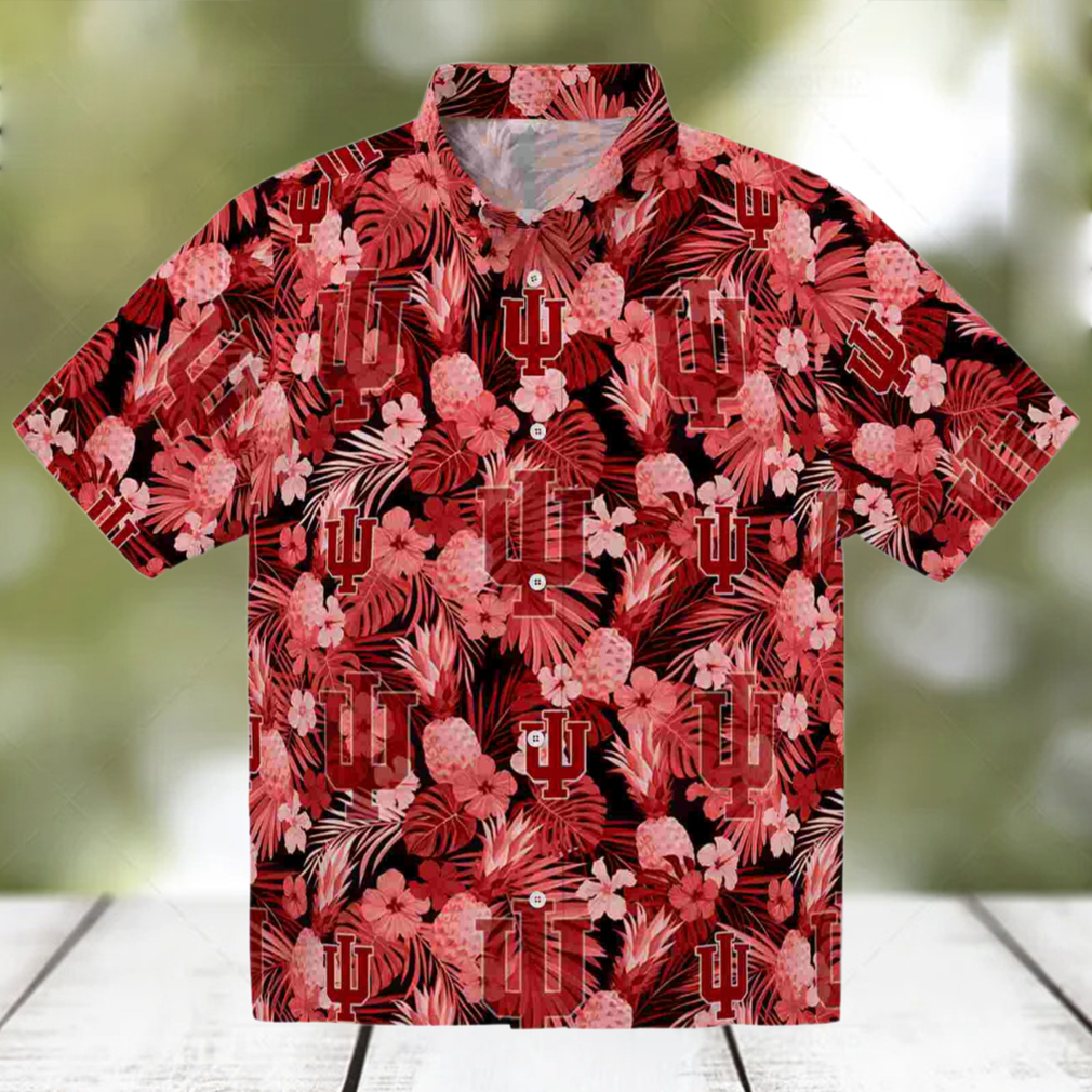 Indiana Hoosiers Floral Pineapple Red Hawaiian Shirt Indiana Hoosiers Floral Pineapple Red Hawaiian Shirt