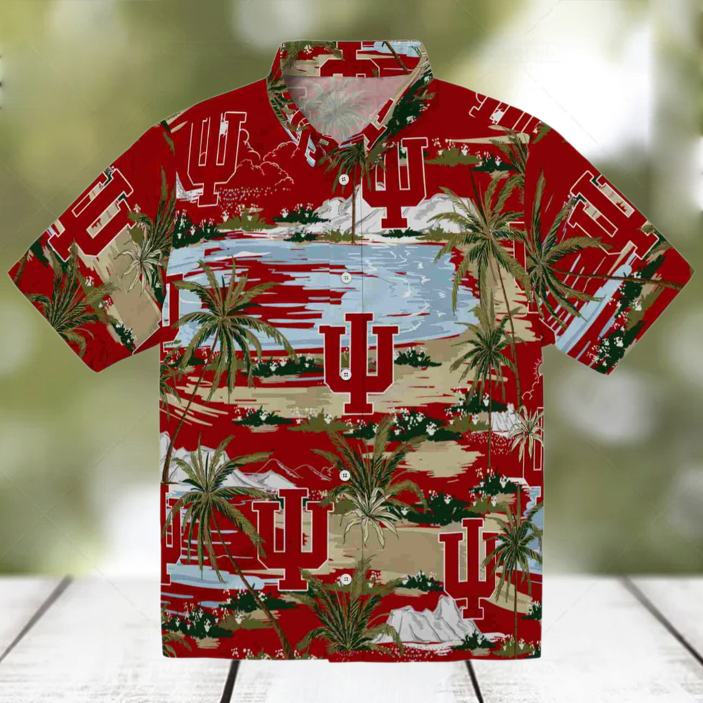 Indiana Hoosiers Palm Horizon Red Hawaiian Shirt Indiana Hoosiers Palm Horizon Red Hawaiian Shirt