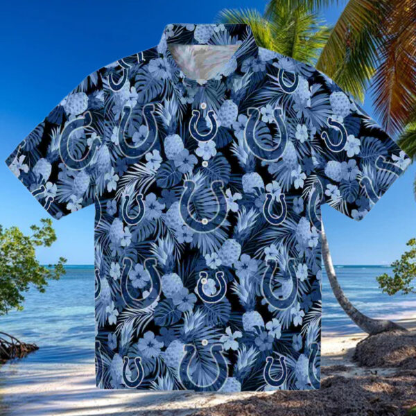 Indianapolis Colts Floral Pineapple Blue Hawaiian Shirt