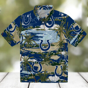 Indianapolis Colts Palm Horizon Blue Hawaiian Shirt