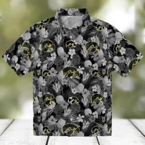 Iowa Hawkeyes Floral Pineapple Black Hawaiian Shirt