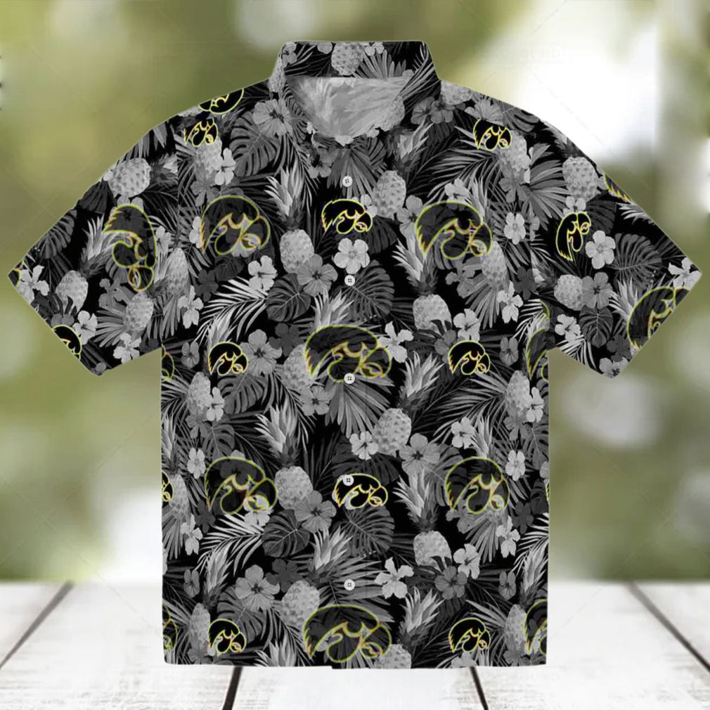 Iowa Hawkeyes Floral Pineapple Black Hawaiian Shirt Iowa Hawkeyes Floral Pineapple Black Hawaiian Shirt
