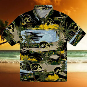 Iowa Hawkeyes Palm Horizon Black Hawaiian Shirt