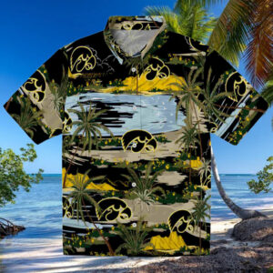 Iowa Hawkeyes Palm Horizon Black Hawaiian Shirt